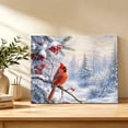 thumbnail image 3 of Christmas Winter Canvas Wall Art, Rustic Red Cardinal Holly Berry Snow Pine Tree Wooden‑Stretched Canvas Print Artwork, Home Wall Decor for Living Room Bedroom Office 18"Lx12"W, 3 of 9