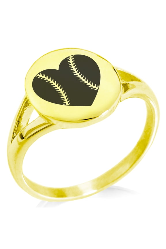 Stainless Steel Love Baseball Heart Minimalist Oval Top Polished Statement Ring