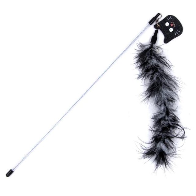 Tail-Feather Designer Wand Cat Teaser - Black - One Size