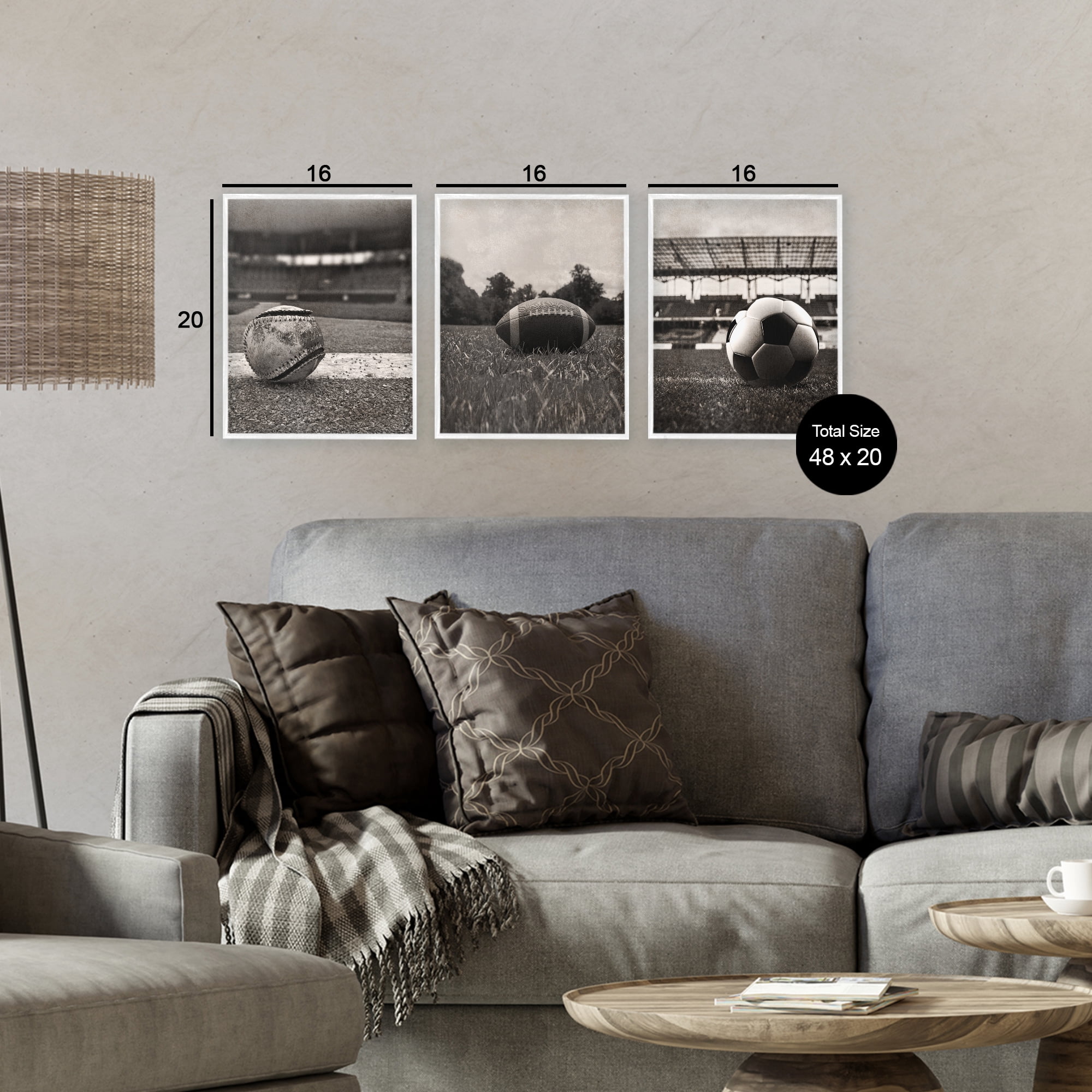 Stupell Industries Vintage Sports on Field 3 Piece White Framed Giclee Art Set, design by Marcus Prime