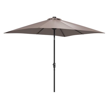 9x7 ft Solar Patio Umbrella with LED Lights, Crank & Tilt - Tan Outdoor Deck Pool Umbrella for Sun Protection