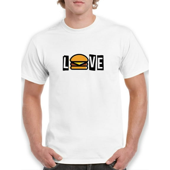 Love Hamburger Food Graphic Men White T-Shirt, Male Small