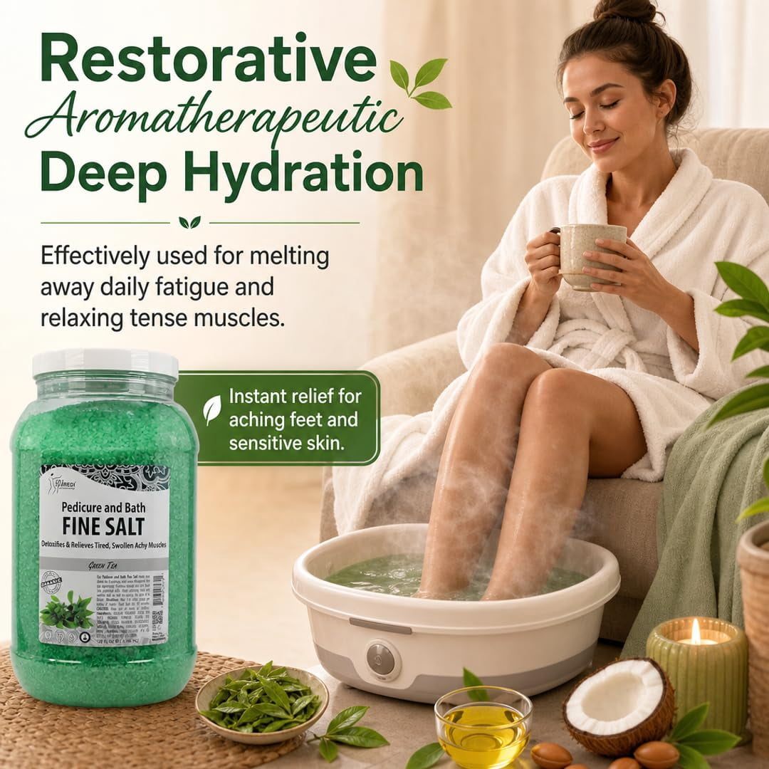 SPA REDI - Detox Foot Soak Pedicure and Bath Fine Salt, Green Tea, 128 Oz - Made with Dead Sea Salts, Argan Oil, Coconut Oil, and Essential Oil - Hydrates, Softens and Moisturizes