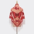thumbnail image 4 of YOUSNH Ladies Fashion Solid Color Scarf with Fringe Hollowed Lace Butterfly Embroidered Triangle Cape Shawls and Wraps for Evening Dresses Red One Size, 4 of 5