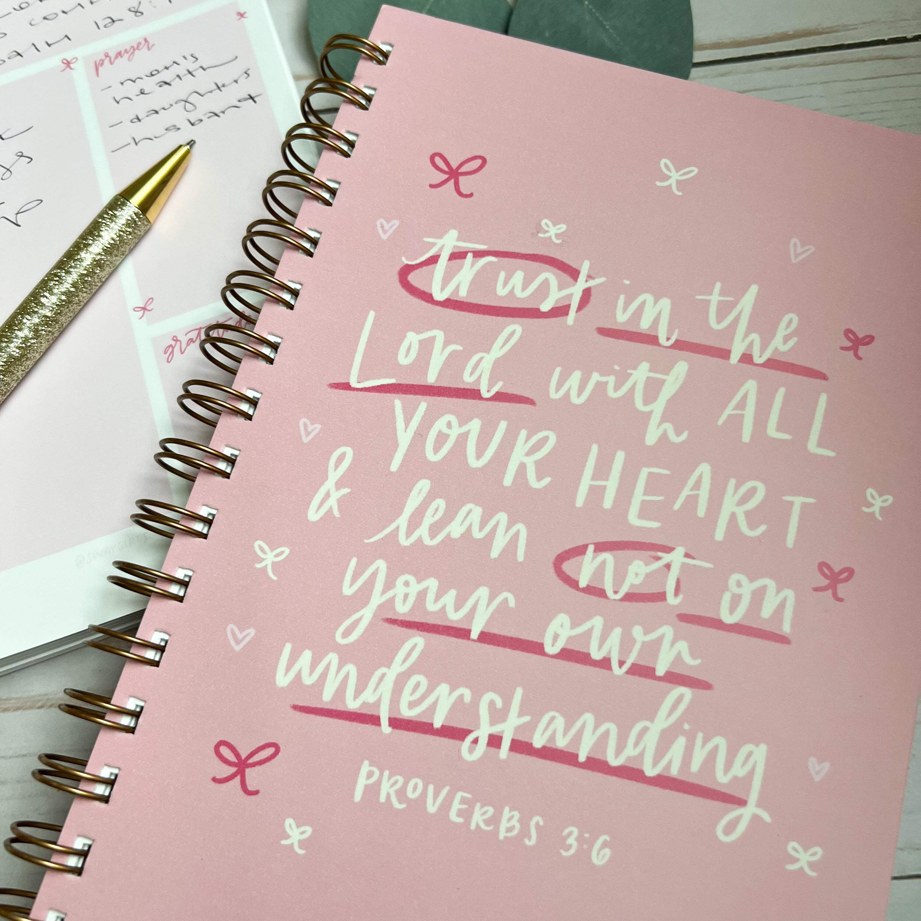 Notebook | Bible Study Worksheet | Bright Pink | Proverbs 3:6 | Trust in the Lord with all your heart