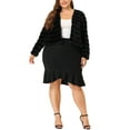 thumbnail image 2 of Agnes Orinda Women's Plus Size Cropped Jacket Open Front Fluffy Faux Fur Winter Coat Jackets 1X Black, 2 of 7