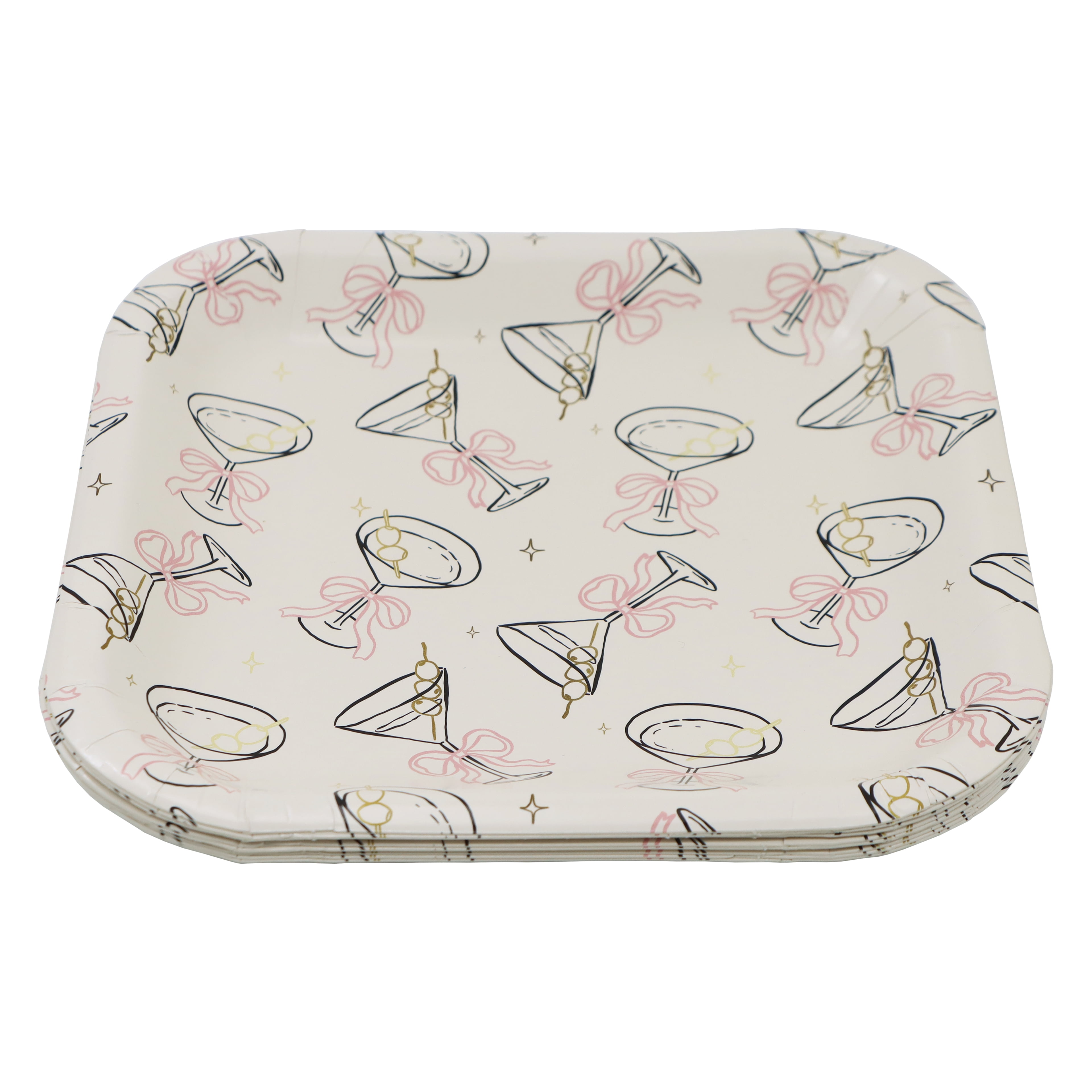 Celebrate It Paper Plates - Martini Glass Pattern Disposable Snack Plates, White, 7", 24 Packs (240 Total)