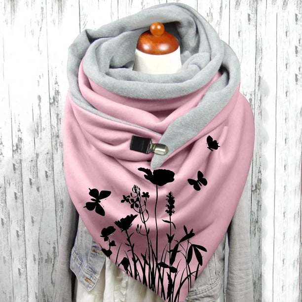 Women Botanical Print Cotton Winter Warm Button Up Scarf Warm Pashmina Shawls Wrap Cashmere Warm Foulard Christmas Gift шарф Y2k