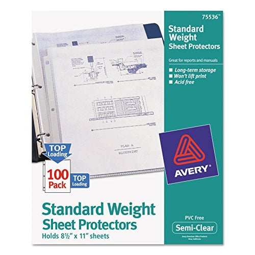 Avery 75536 TopLoad Sheet Protector, Standard, Letter, SemiClear (Box