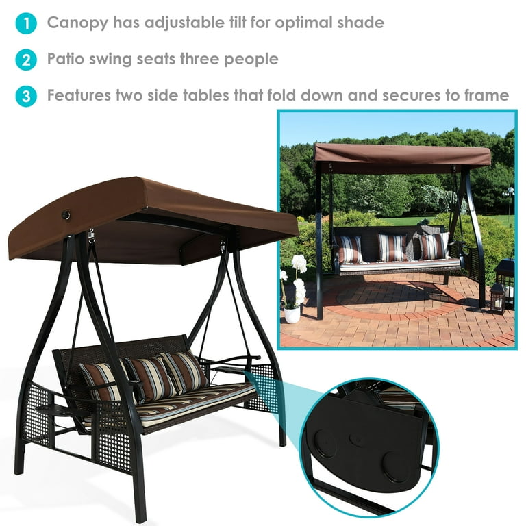 Sunnydaze decor sunnydaze deluxe steel frame canopy swing with side tables discount