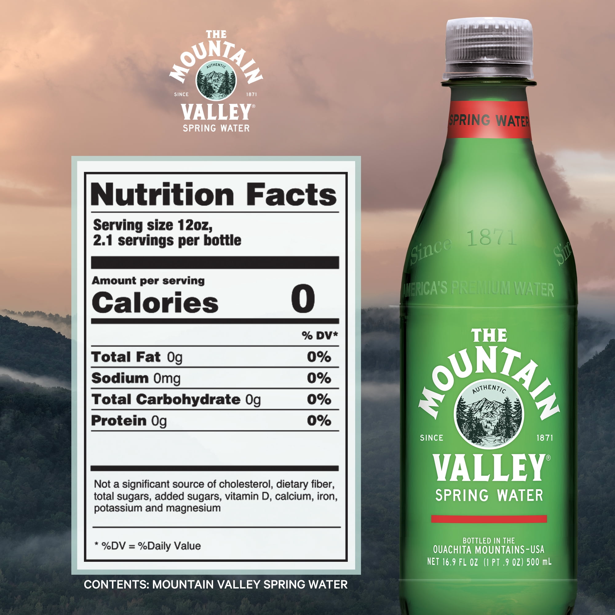 (4 pack) Mountain Valley Spring Water, 16.9 fl oz, 6-pack Plastic Bottles