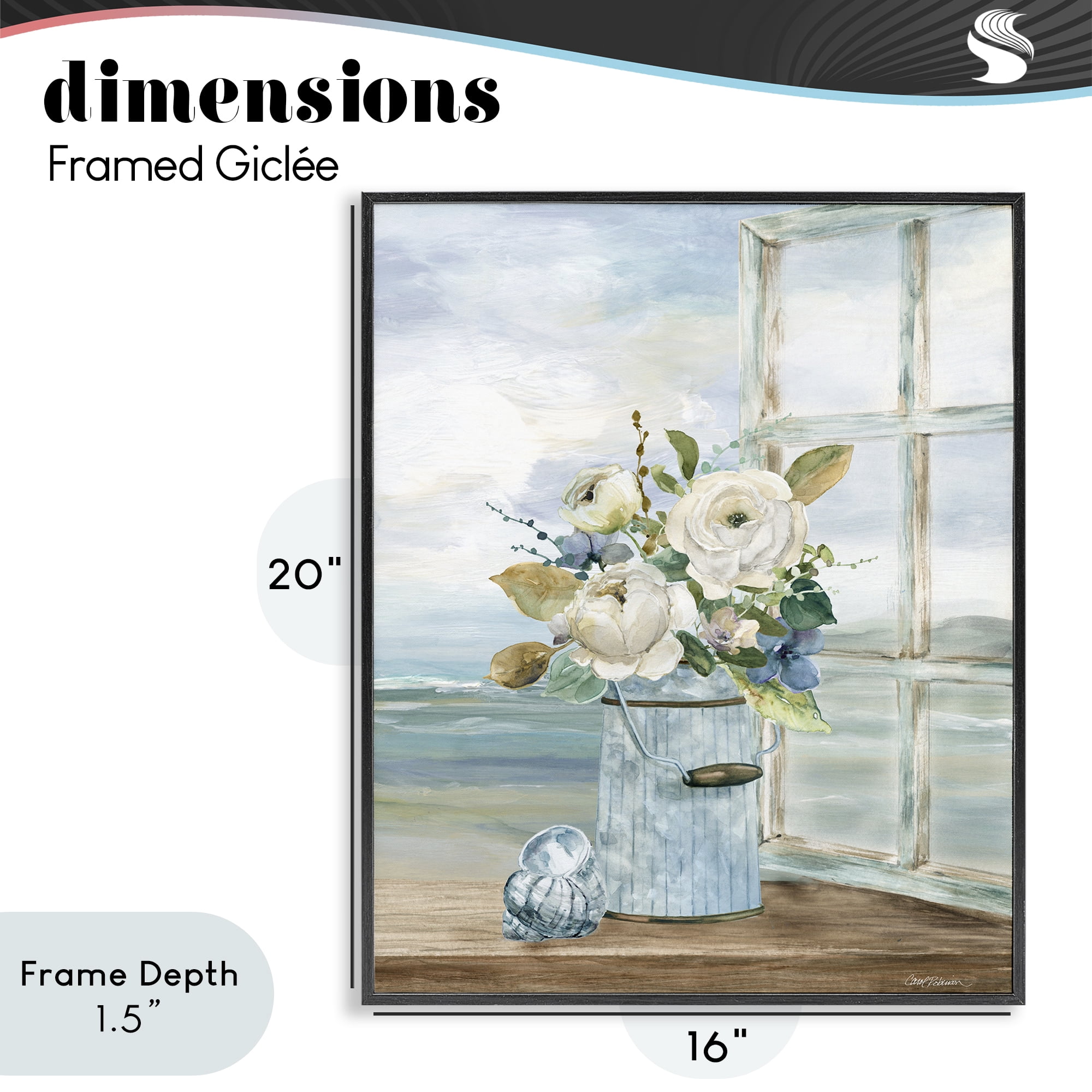 Stupell Industries Seaside Florals on Windowsill Black Framed Giclee Art, design by Carol Robinson