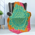 thumbnail image 4 of Mandala Soft Flannel Fleece Throw Blanket, Eastern Motif with Blossoming Flower Pattern on Warm Colored Backdrop, Cozy Plush for Indoor and Outdoor Use, 50" x 60", Multicolor, by Ambesonne, 4 of 5