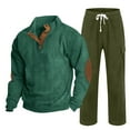 thumbnail image 1 of Handshe Men's Corduroy Two-Piece Set, Solid Color Relaxed Fit with Drawstring Pants and Button-Up Shirt, Casual Sporty Style for Outdoor and Everyday Wear, 1 of 6