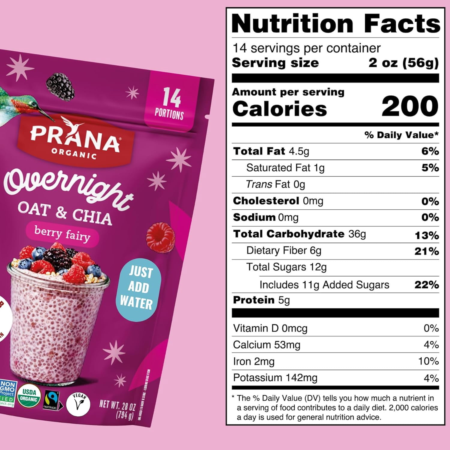 Prana Organic Overnight Chia, Berry Fairy (28 Ounce)