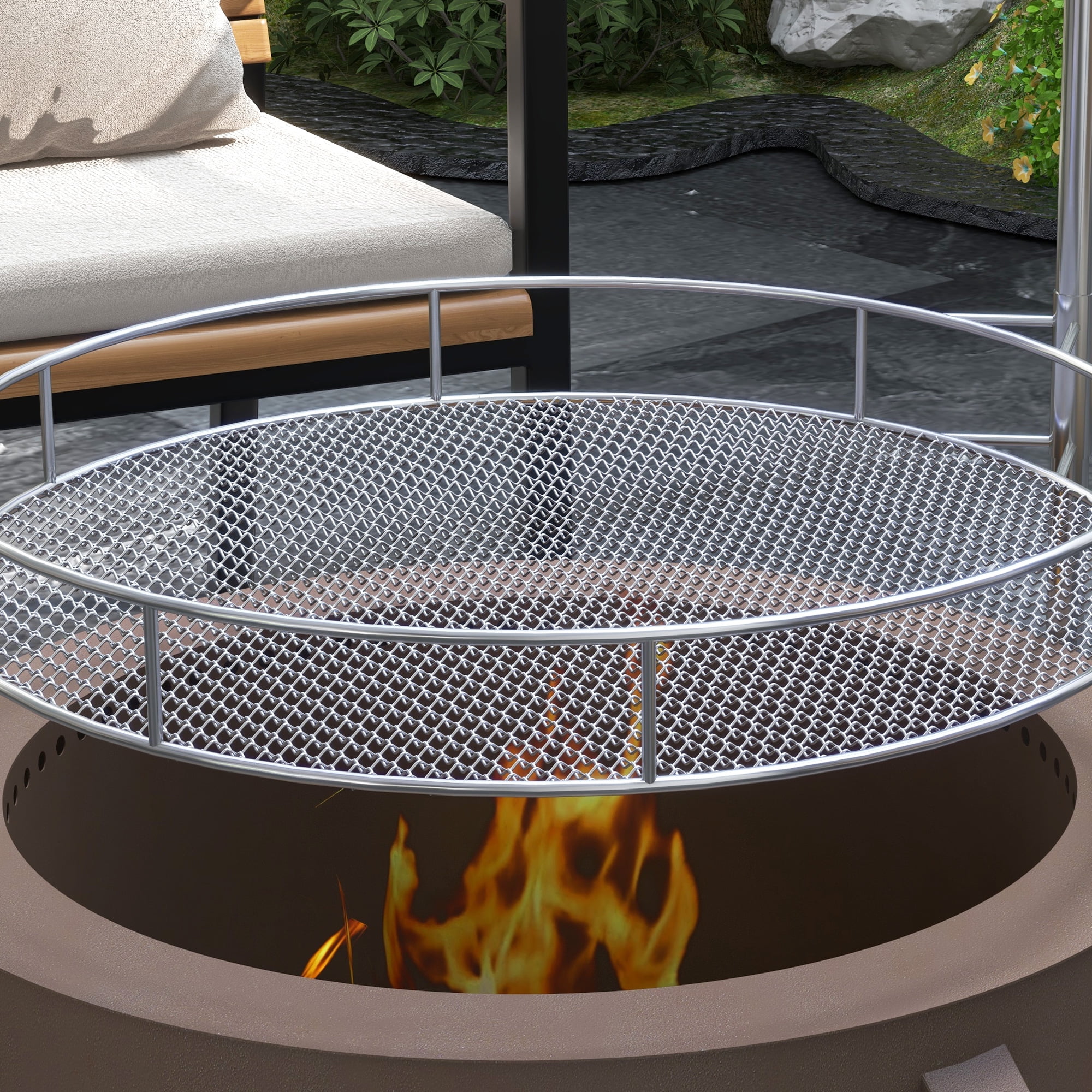 Aimee Lii 19" Portable Wood Burning Firepit with Cooking Grate and Poker, 2-in-1 Smokeless Fire Pit, BBQ Grill, Low Smoke Camping Bonfire Stove for Backyard Patio Picnic, Steel, Bronze