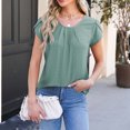 thumbnail image 2 of ZQUUVOU Women'S 2025 T Shirts Casual Cap Pleated Short Sleeve Tops Cute Eyelet Summer Spring Shirts Green, 2 of 6