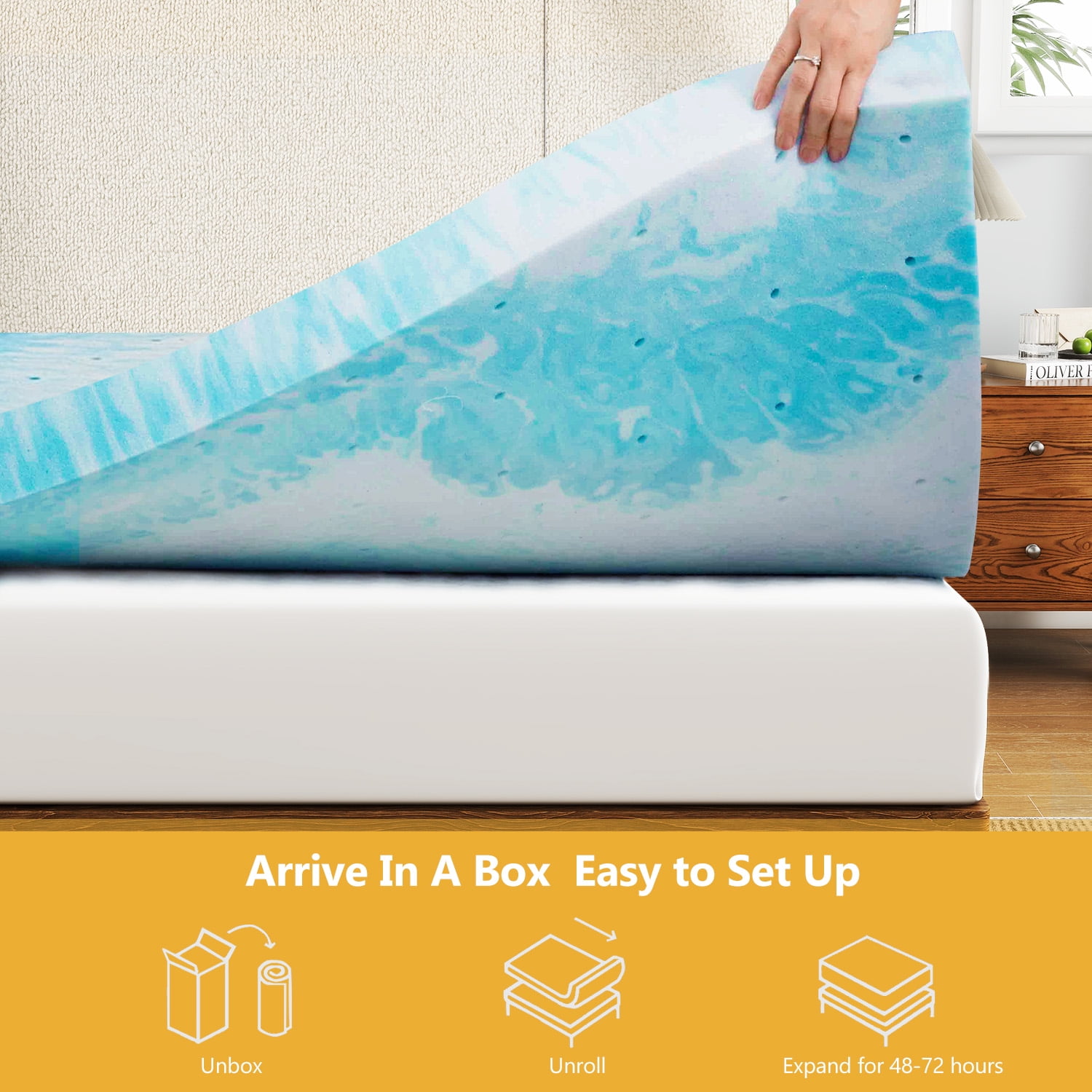 Beddle Memory Foam Mattress Topper, 2 inches Queen Size Mattress Pad,Pressure Relief for Back Pain