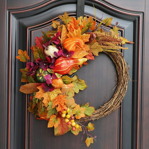 Autumnal Elegance - Thanksgiving Door Hanger with Simulated Pumpkin & Berries