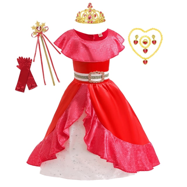 Disfraz de Princesa Elena de Avalor para niña, ropa de juego de rol de Anime de Disney, traje de Cosplay de Carnaval de Halloween, vestido largo con volantes rojos para niño Fivean unisex