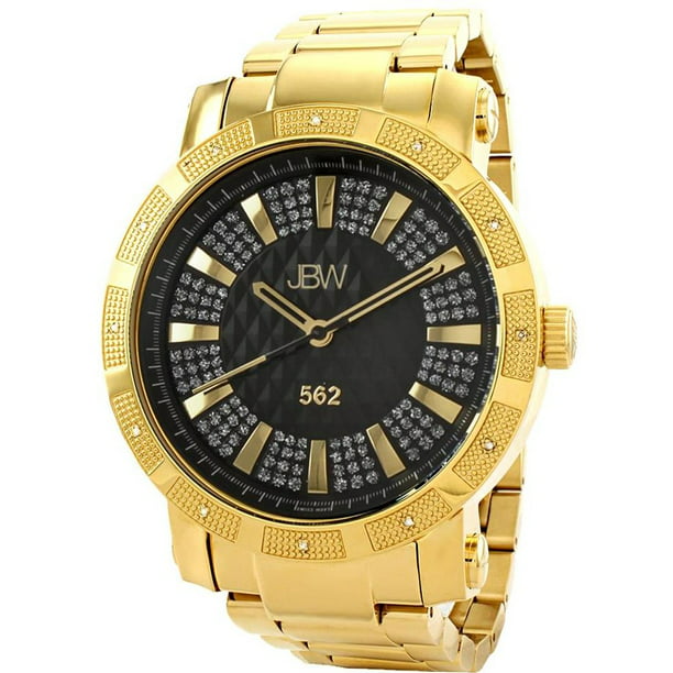 Men's 562 Diamond 50mm 18K Gold Plated Bracelet & Case Swiss Quartz Black  Dial Analog Watch JB-6225-C - Walmart.com