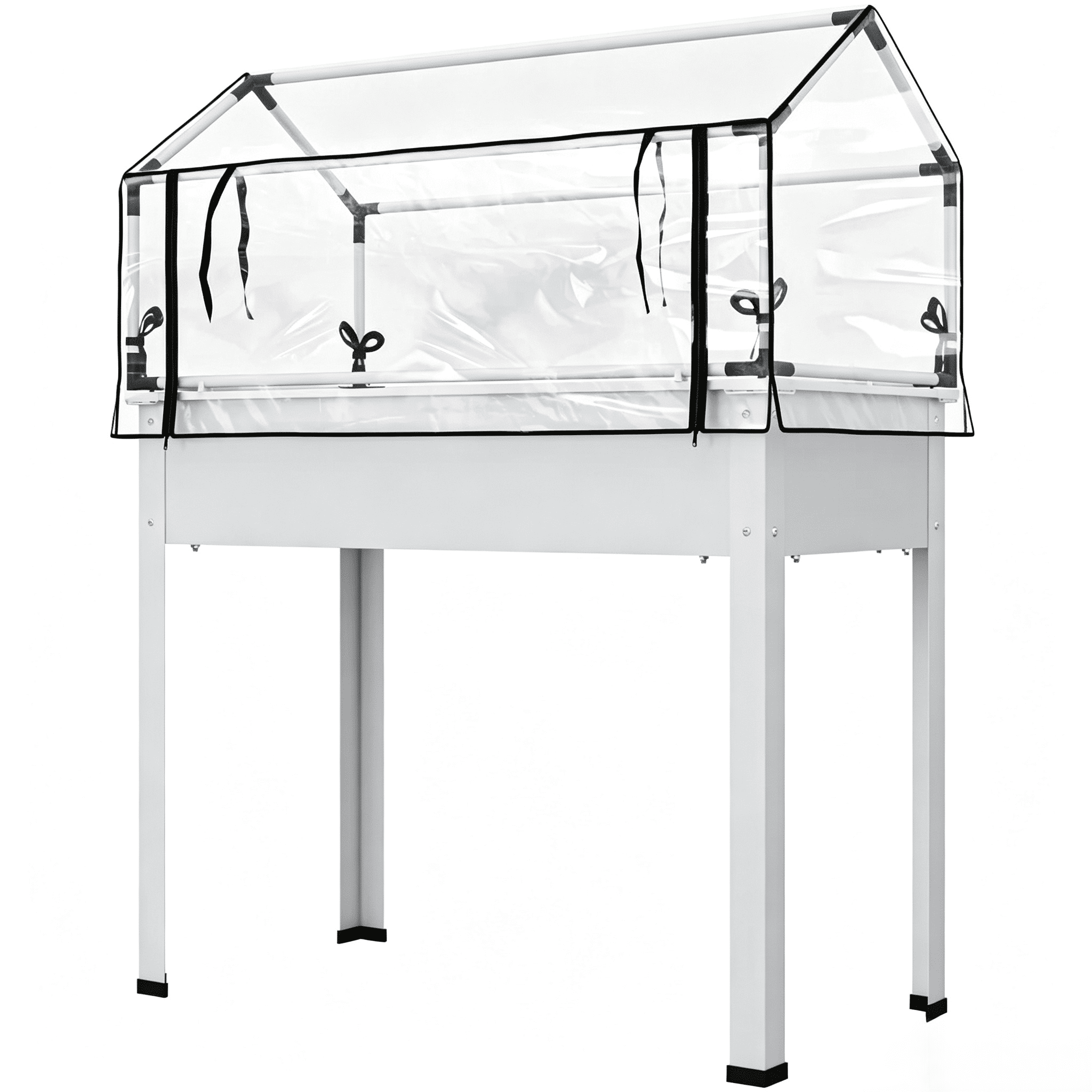 White 2-in-1 Raised Planter Box with Greenhouse Cover, Elevated Garden Bed with Flip-Up Door, Metal Steel Frame, Drainage Hole, 110 Lbs Capacity for Outdoor Plants Vegetables Herbs