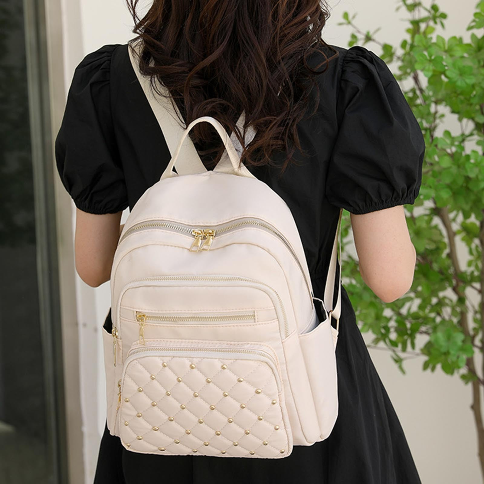 Modstep Mini Backpack for Women Small Quilted Casual Travel Nylon Daypack Lightweight Travel College Bookbag White