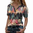 thumbnail image 1 of Camiseta con estampado de rombos coloridos para mujer, Tops sueltos informales coreanos, cuello en V, retales de doble botón, 5XL, 1 of 5