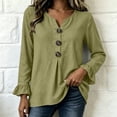 thumbnail image 4 of LEKWK Ruffle Long Sleeve Shirts for Women V Neck Button Front Linen Tops Pleated Loose Dressy Casual Tunic Tops Fall Daily Office Travel Outfits, 4 of 6