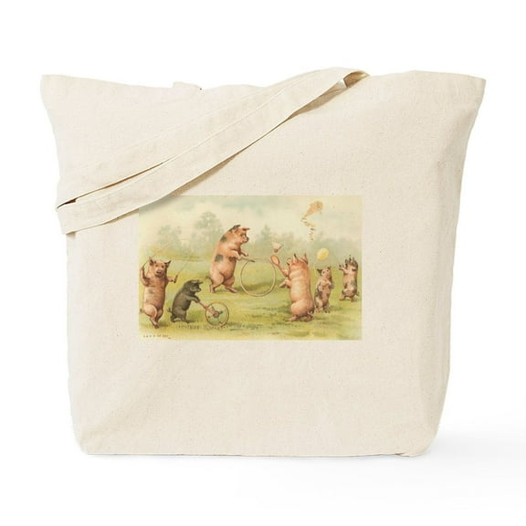 CafePress - Playful Pigs Vintage Art Tote Bag - Unisex Canvas Tote Bag, Beige, 1-Piece