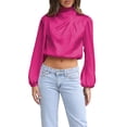 thumbnail image 1 of FOCUSNORM Hauts en Satin Printemps Automne pour Femmes Manches Longues Hauts Courts Col Montant pour Travail, Fête, 1 of 9