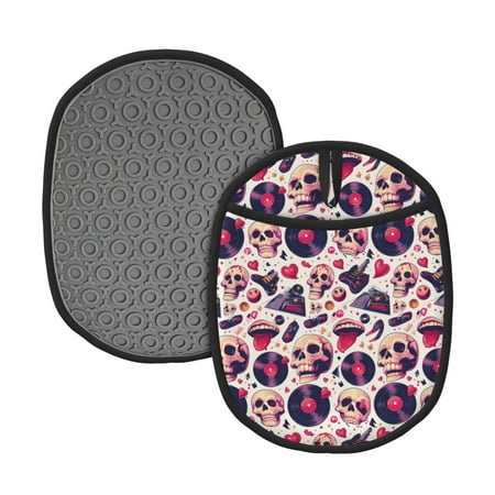 

Qekee Skull lips record Guitar Pattern Silicone Pot Holders Oven Mitts Heat Resistant Hot Pads Non Slip Pot Holder Towel Cloth Interior Lining