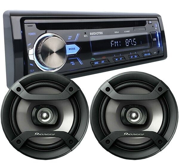 2X Pioneer 6.5" Speakers + Audiotek 1Din Car Stereo Bluetooth CD AM FM