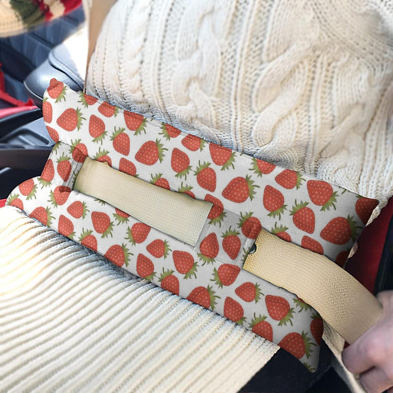 Berries Seatbelt Cushion for Post-Surgery - Mastectomy Heart Surgery Recovery Pillow - Sweet Strawberry Motif for Car Comfort