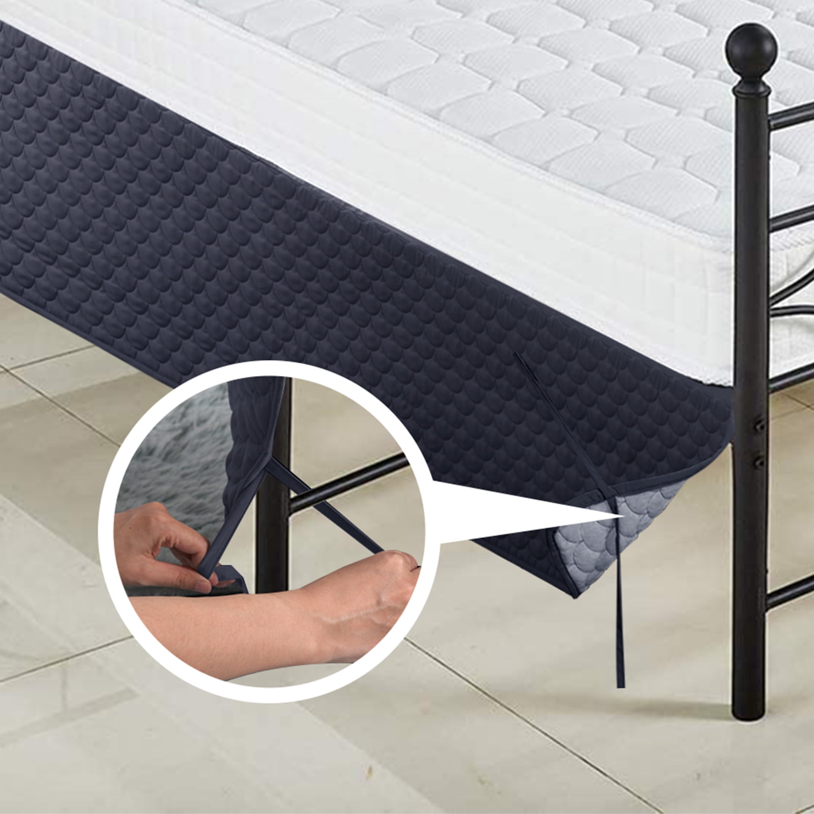 Bed Skirt with Spilt Corner 15 Inch Drop, Polyester Blended Quilted Bed Wrap,Modern Dust Ruffle, Anti-Wrinkle & Fade Resistant, Dust Proof for Bedroom