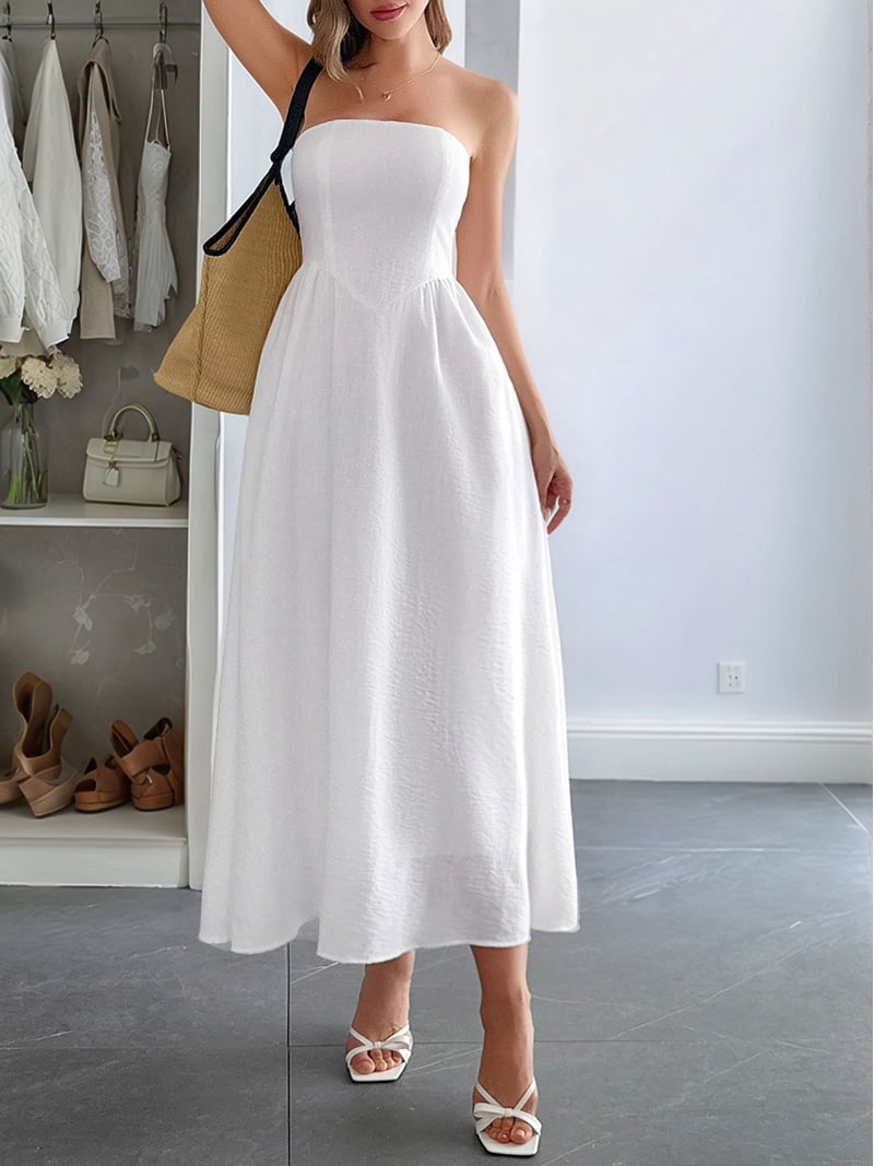 white tube maxi dress Black & Made from lightweight airflow fabric Women Strapless Tube Maxi Dress