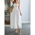thumbnail image 2 of Women Strapless Tube Maxi Dress Flowy Swing Long Sundress Sleeveless Summer Boho Beach Dress with Pokets White M, 2 of 8