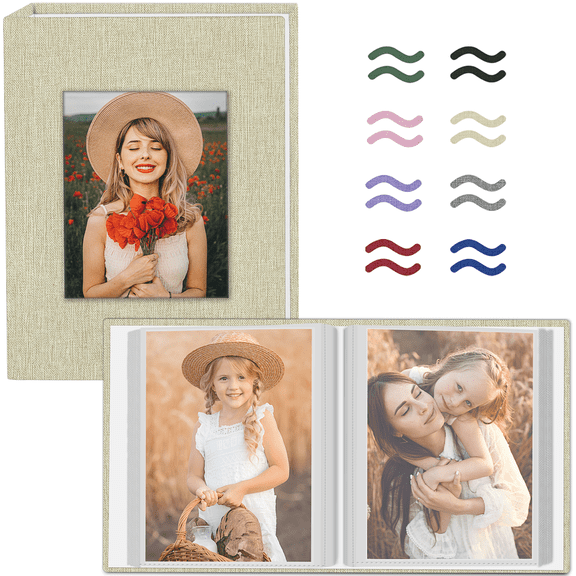 HeariCro Small Linen 4x6 Photo Album, 40 Pockets, Holds 80 Photos, Slip-In Picture Album with 3x5 Cover Window, Family Baby Memory Book, 2 Pack