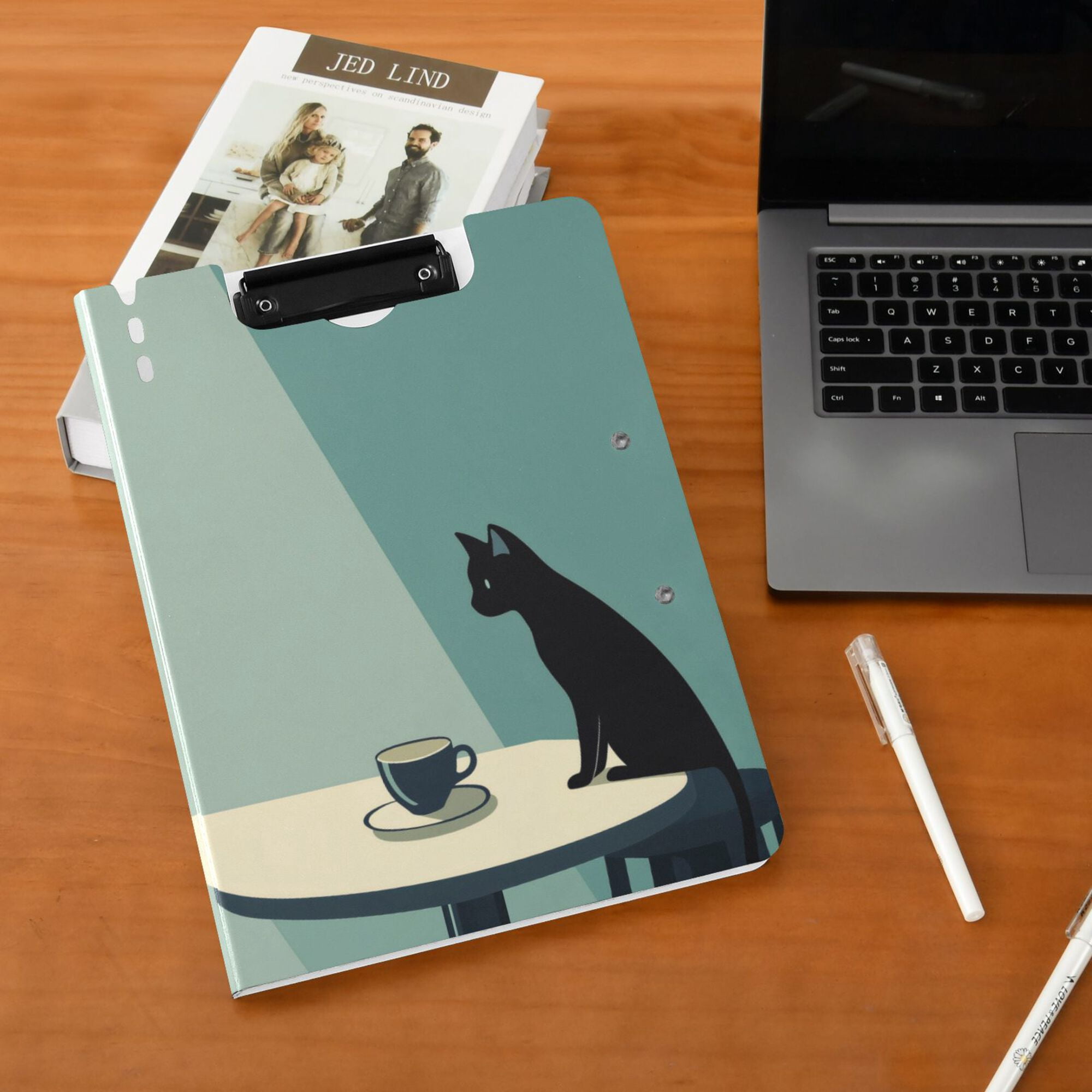 FORMRS A4 Clipboard Folder with Pen Holder Horizontal Foldable School Office Binder, Black Cat