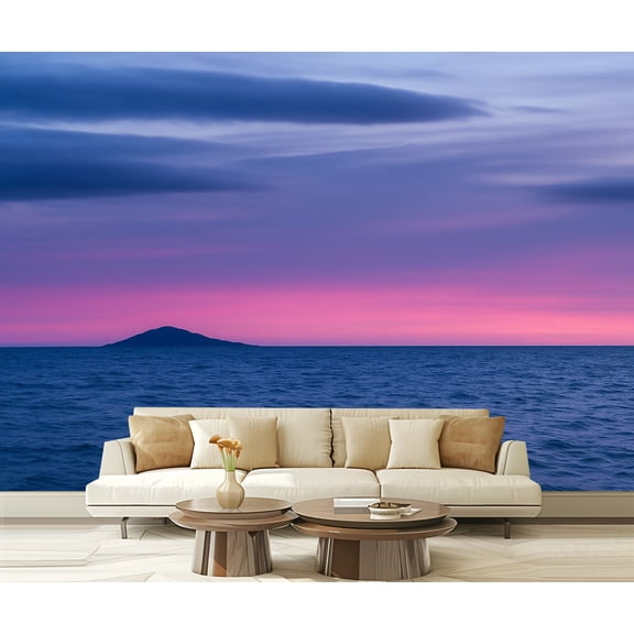 Peel and Stick Wallpaper Waterproof Seascape sunset pink horizon winter evening Wall Mural Decor Self Adhesive and Removable 69in x 98in