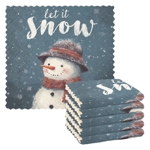 Snowman Christmas Painting Dish Cloths Dish Towels Cleaning Cloths Quick Drying Reusable 11" x 11" Set of 6