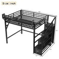 thumbnail image 2 of Queen Size Loft Bed with Charging and LED Lights, Heavy Duty Metal Frame with Wardrobe, Storage Stairs and Shelves, Noise-Reduced Design, Black, 2 of 6