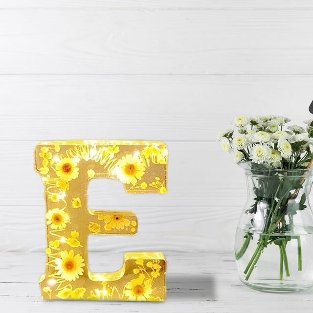Luz de noche con forma de flor, letra de flor, resina, decoración del hogar, regalo