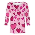 thumbnail image 4 of Enjoytime 3/4 Length Sleeve Womens Tops Valentines Hearts Printed Round Neck Trendy Shirts Fashion Casual Plus Size Women Blouses Pink XXXXXL, 4 of 6