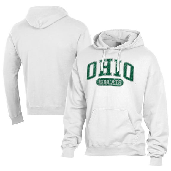 Men's Comfort Wash  White Ohio Bobcats Lightweight Fleece Pullover Hoodie