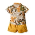 thumbnail image 6 of Zwiiyzr Toddler Boys Summer Beach Hawaii Outfits Baby Clothes Casual Short Sleeve Round Neck Printing Shirts Shorts Two-piece Set Yellow, 6 of 9