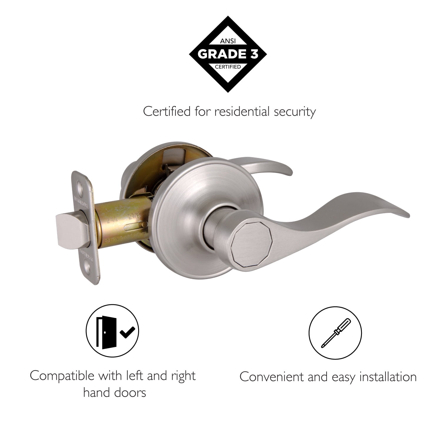Design House WM174284 Springdale Universal Passage Hall and Closet Door Lever Satin Nickel