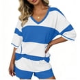 thumbnail image 3 of ShomPort 2 Piece Lounge Set for Women Stripe Oversized Short Sleeve Shirts and Shorts Matching Outfits, 3 of 5