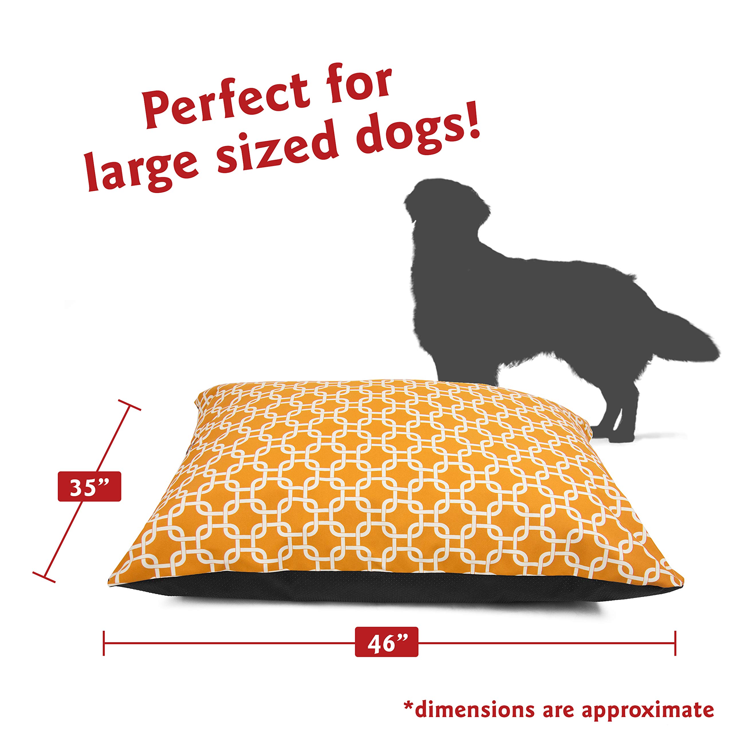 Large Rectangle Washable Dog Bed Non Slip Comfortable Pet Crate Mat for Sleeping, Super Value Pillow Kennel Bed for Large Breed Dogs 46 x 35 Inches, Links Yellow