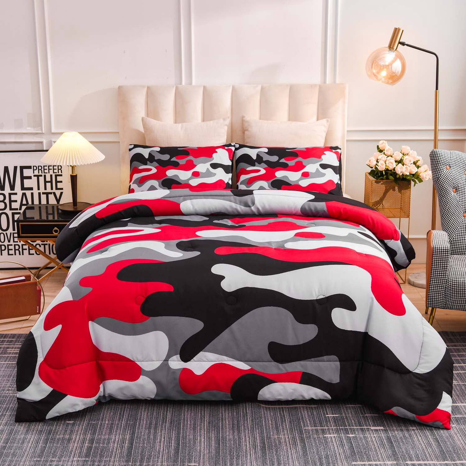 Btargot Mysterious Forest Camouflage Twin Comforter Set for Boys Kids Teens Girls Red Microfiber Bedding Set